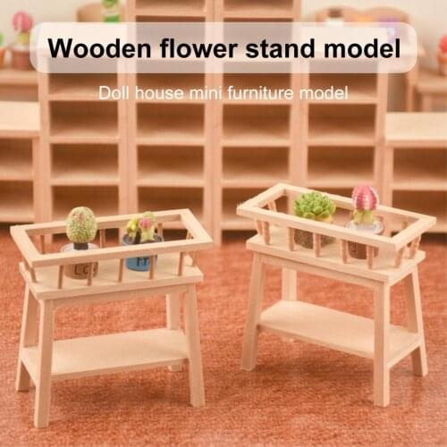 Mini Wooden Flower Shelf Realistic Kawaii Miniature Flower Stand Dollhouse Mini Flower Shelf Kids Furniture Toys Ornaments