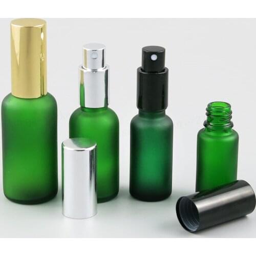 Refillable Frost Green Glass Bottle With Gold Silver Black Aluminium Mist Sprayer 100ml 50ml 30ml 20ml 15ml 10ml