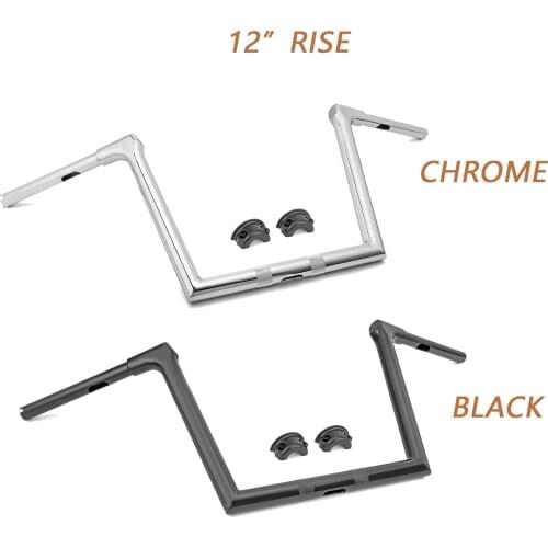Motorcycle Chrome Gloss Black 12" Rise Ape Monkey Bar Handlebar 1.25 Clamp Seamless Steel Pipe For Harley 2015-2021 Road Glide
