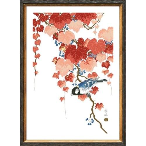 Bird with red ivy cross stitch kits Dreampattern embroidery needlework sets 18ct 14ct 11ct unprint cloth DIY handmade