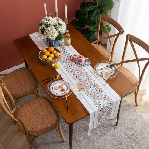 Digital Printing Table Runner Placemat Homestay Hotel Decoration Tassel Table Runner Nordic Style Home Dining Mat Wear-resistant