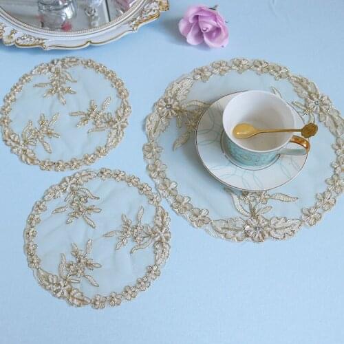 New Embroidery Mesh handmade beads Tablecloth Mat Lace Kitchen Tea Coffee Table Cover Cloth Christmas Party Home Wedding Decor