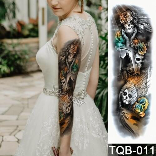 NEW 48*17cm Full Flower Arm Tattoo Sticker Halloween grim Reaper Temporary Body paint Water Transfer fake Tatoo sleeve
