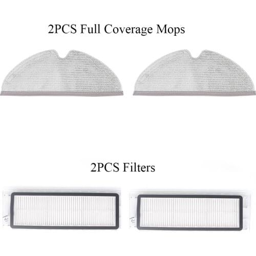 Original Roborock Full Coverage Mops(2PCS)+Filters(2PCS)Accessories For Xiaomi Roborock S5 MAX/S50/S55/S6/S6 MAXV Vacuum Cleaner