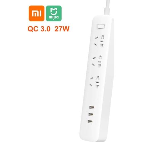 Original New Xiaomi Mi Mijia QC3.0 27W Fast Charging Power Strip 3 USB + 3 Sockets Standard Plug Interface Extension Lead 1.8m