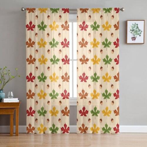 Maple Leaf Nut Autumn Elements Sheer Curtains for Living Room Bedroom Kitchen Tulle for Windows Voile Drapes Home Decoration
