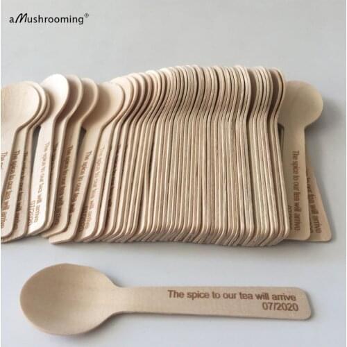 Personalized Mini Wood Spoons Laser etched Name Date for Wedding DIY decoration honey gift tag package Lot of 100