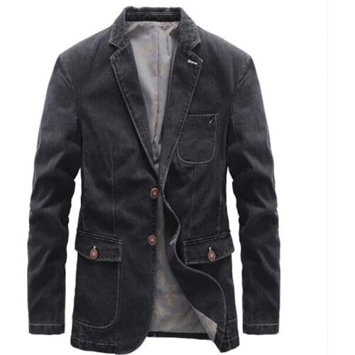 Men Blazer Jacket Men Cotton Denim Military Suit Jacket Men Coat Chaqueta Hombre Outerwear 4XL