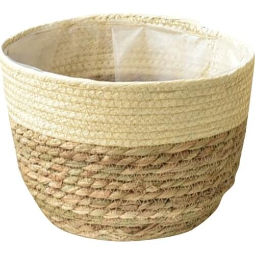 Woven Straw Flowerpot Round Woven Flower Basket Plant Potted Storage Basket Home Decor Storage Basket