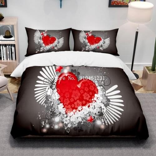 Love Heart Bedding Set 3D Printed Queen King Red Duvet Cover Pillowcase Single Double Twin Full Bed Clothes For Children Girl