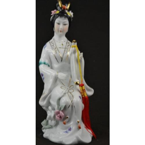 Rare Jingdezhen Porcelain Carving China Classical Belle Play Music Noble Statue