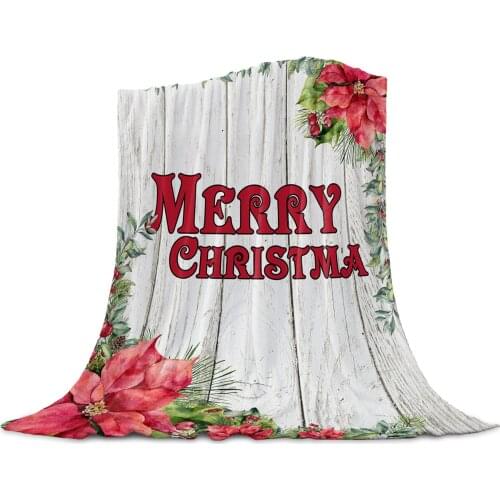 Christmas Wood Grain Flower Retro Throw Blanket for Sofa Christmas Decoration Bedspread Portable Microfiber Flannel Blanket