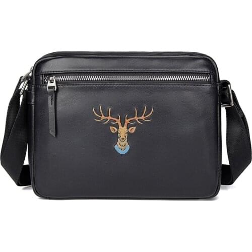 Shoulder Bag Men Vintage Genuine Leather Business male Bag Black Crossbody Messenger Bag 1064R