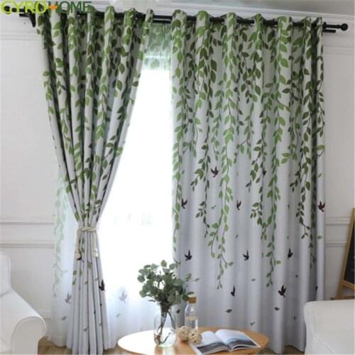 GYC2248 Blackout Curtain Living Room Leaves Birds Printed "Customise"Drapes Bedroom Kitchen Balcony Pastoral Fresh Sheer Window