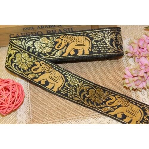 10yards/lot wide 3.9cm Woven Jacquard Ribbon gold Elephant design for curtain and clothing accessory LS-0948