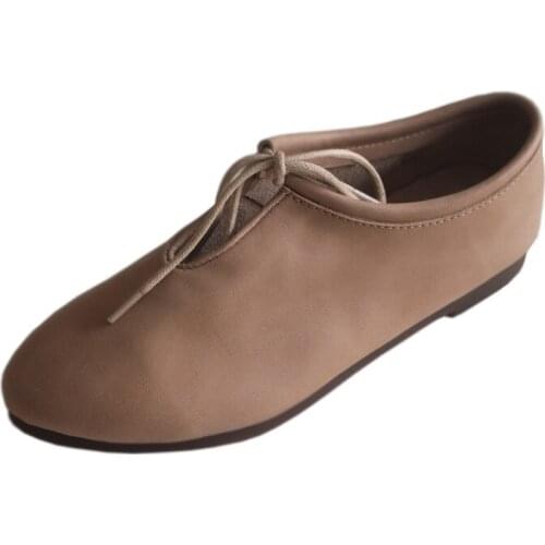 Soft Bottom Women Flats Genuine Leather Mother Shoes Lace Up Round Toe Classics Retro Comfortable drive Casual shoes for women