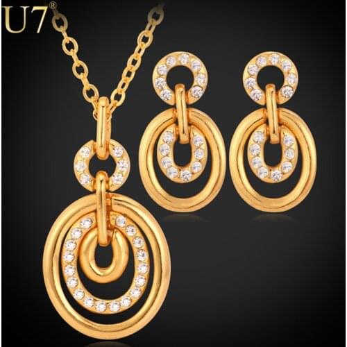 U7 Necklace Set For Women Gold/Silver Color Rhinestone Fashion Jewelry Trendy Necklace Earrings Party Jewelry Sets S515
