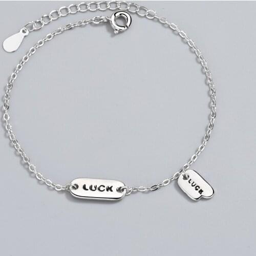 Vintage 925 Sterling Silver Square Brand Letter LUCK 925 Silver Fashion Lock Chian Bracelet Pulseiras For Women S-B335