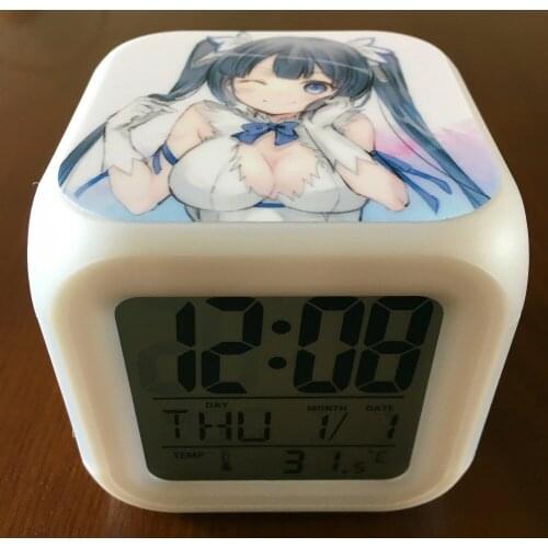 Japanese Anime Hestia Danmachi seven Color Change Glowing Digital Alarm Clock 144206