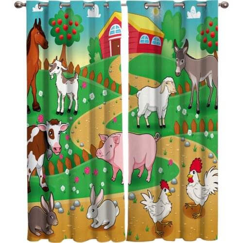 Cartoon Farm Animals Window Curtain Bedroom Fabric Decor Curtain Panel Curtains for Living Room Farmhouse Drapes