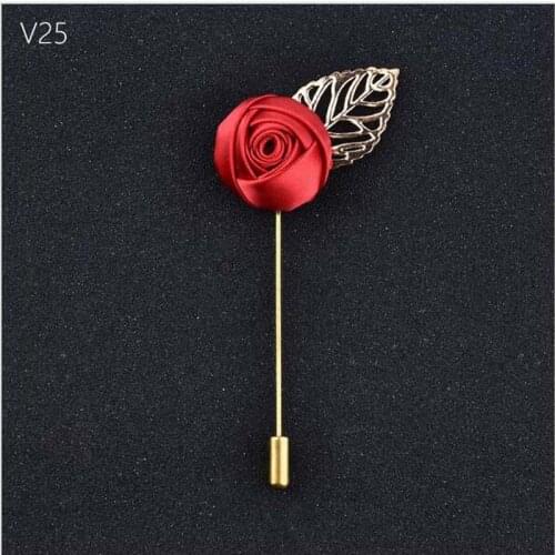 Groom Golden Leaves Red Roses Cloth Brooch Corsage Flowers Wedding Party Prom Man Suit Corsage Lead Flowers Pin Brooch
