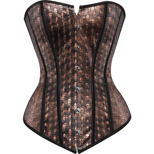 Corsets and Bustiers Women Sexy Steampunk Faux Leather Lace Up Boned Corselet Skull Pirate Carnival Party Clubwear Plus Size