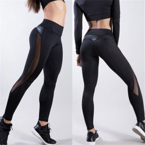 Women Skinny Leggings Black Yoga Sport Pants Pu Leather Patchwork Lady Jogging Pants Push Up Workout Sport Yoga Leggings Female