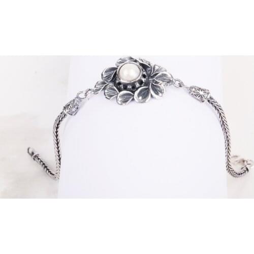 UM US JEWELRY Pearl Natural Stone Handmade 925 Sterling Silver Women Wristbands