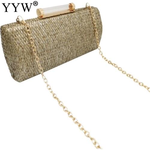 YYW Gold Clutch Female 2019 Straw Pillow Weave Clutch Bag Fashion With Chain Luxury Handbags Women Bags Designer Sac Main Femme