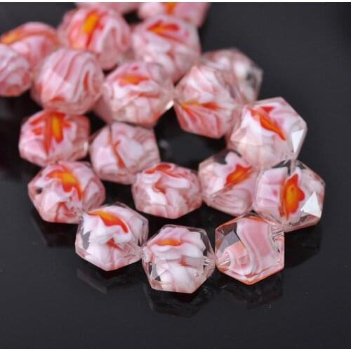 10pcs 16x14mm Hexagon Shape Faceted Lampwork Glass Loose Crafts Beads Wholesale lot for DIY Jewelry Making Findings