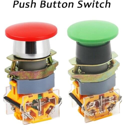 22mm Momentary Mushroom Cap Push Button Switch Self Reset Red Green No Lock Round 1NO1NC Panel Button LA39-11M
