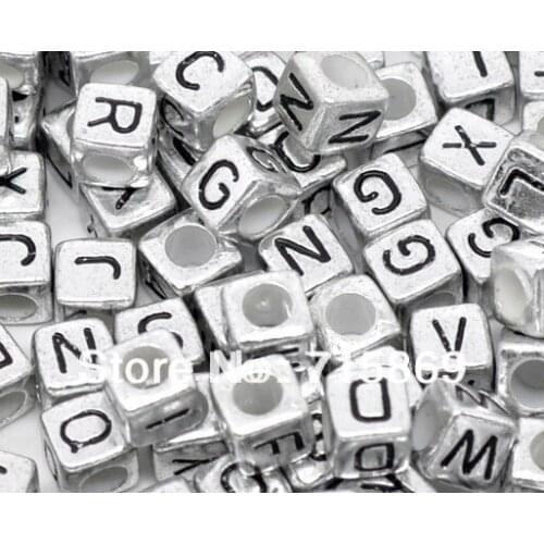 2500pcs/lot Mixed Alphabet /Letter Acrylic Cube Beads 6x6mm Free Ship