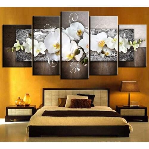 5d Diy Diamond Painting Magnolia Flower Wall Art Cross Stitch 5 Pcs Picture Floral Home Decal Full Round Drill Embroidery Gifts