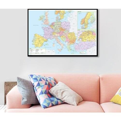84*59cm Transportation Map of The Europe Political Map Wall Art Poster Canvas Painting Classroom Home Decor School Supplies