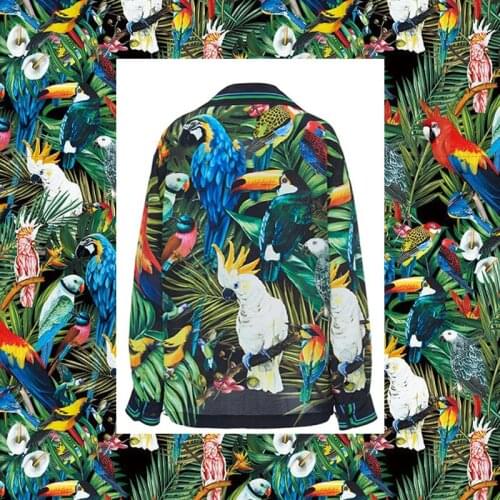 90*145cm/Piece Tropical Parrot Digital Painting Stretch Satin Fabric For Shirt Dress Ткань Tissu Telas Sewing Tela Tecido Ткани