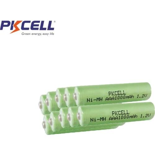 10Pcs PKCELL NiMH AAA Rechargeable Battery aaa 1000mah 1.2V Batteries Button Top emergency lamp, lawn lamp, cordless telephone
