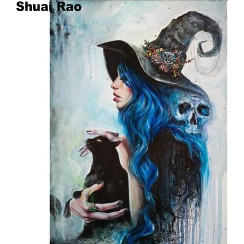 DIY photo custom diamond mosaic skull cat girl diamond rhinestone embroidery painting full drills square round stones