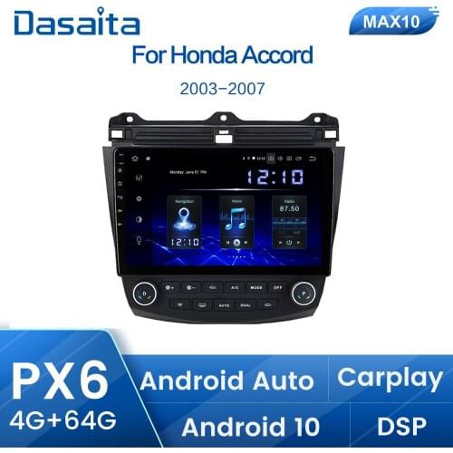 Dasaita 10.2" Android 10.0 Multimedia Player Car Radio Player Stereo for Honda Accord GPS 2003 2004 2005 2006 2007 Navigation