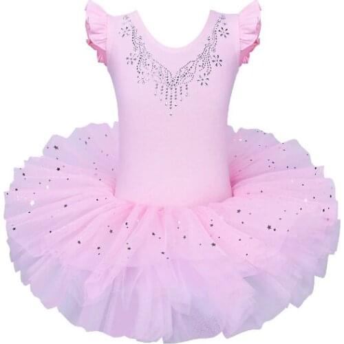 Girls Ballet Tutu Tulle Dress Sleeveless Gymnastics Leotard Diamond Pink Bow Pattern Ballet Leotard For Girl Ballerina