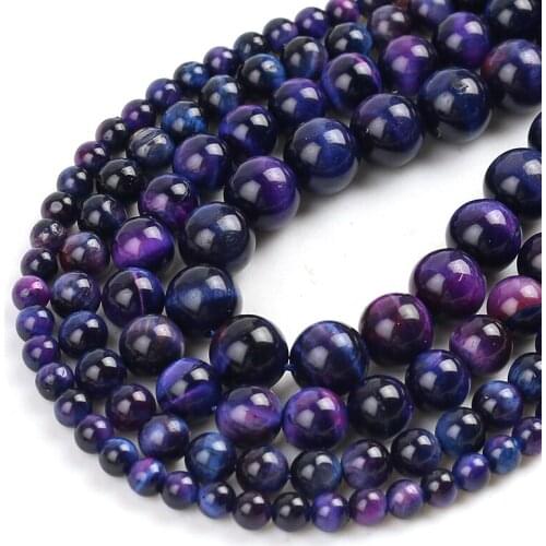 Purple Bicolor Tiger Eye Stone Natural Round Loose Spacer Beads For Jewelry Making DIY Bracelet Charm Accessories 15'' 6/8/10mm