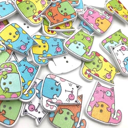 25/50/100pc Mix Animals Cat kids/ Baby Wood Button DIY Craft Sewing WB405