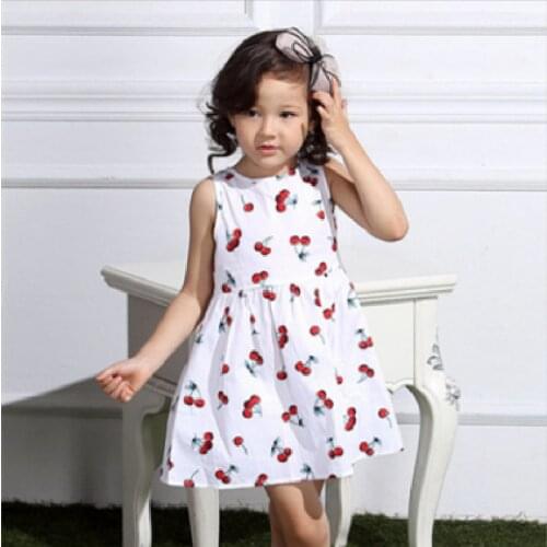 Children Dresses Baby Girl Summer Clothes Kids Cherry Princess Dress Vest Plaid Floral Tutu Clothing 1-6 Years