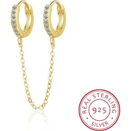 925 sterling silver double mini small Huggie hoop with tassel chain earring for 2 piercing fashion women jewelry