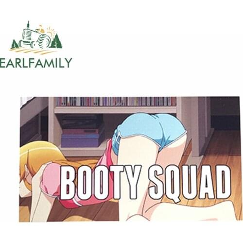 EARLFAMILY 13cm x 7.3cm Funny BootySquad Butt in Air Slap Vinyl Sticker for Car Window Bumper Laptop Decal Cartoon Car Stickers