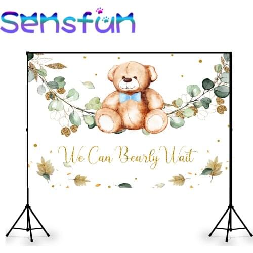 Safari Background We Can Bearly Wait Baby Shower Newborn Photocall Gender Reveal Party Backdrop Bear Decor Props Vinyl