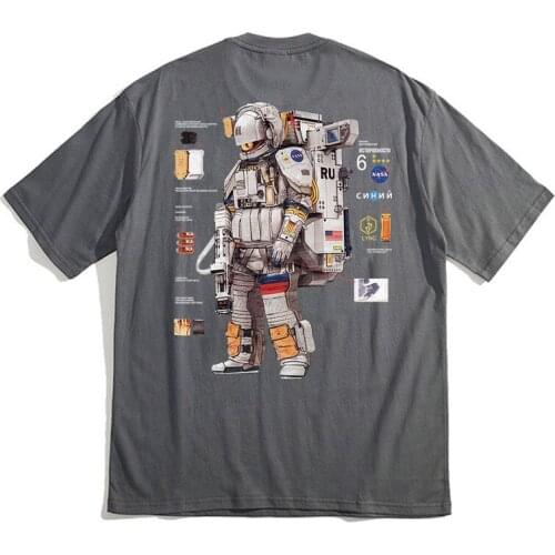 100% Cotton Top T-shirt Astronaut Print Half-sleeved Womens Mens And Womens Short-sleeved Creative Street Womens Large Size