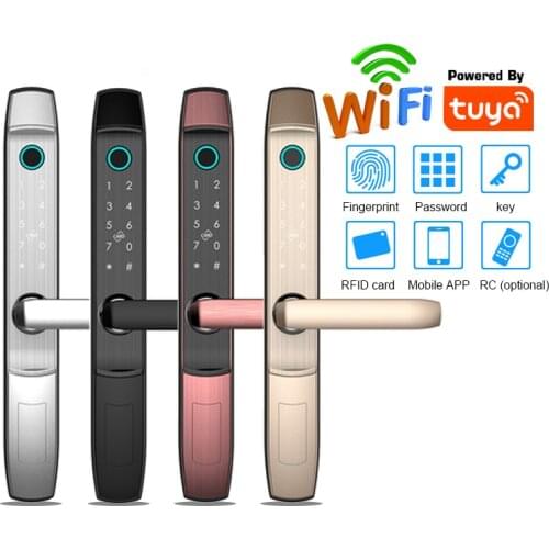 Hot WIFI Tuya App Remote Control Biometric Fingerprint Door Lock Digital Password IC Card Electronic Smart Door Lock
