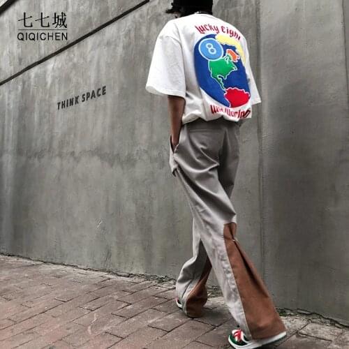 High Street Vibe Cargo Pants Men Fashion hip hop punk Pants Multi-pocket Overalls Color Block Patchwrok Button flares Trousers