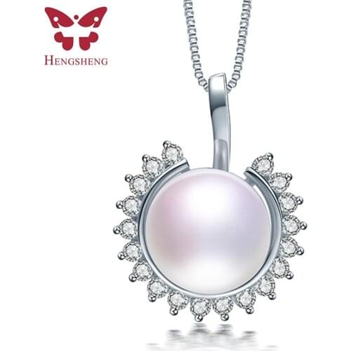 HENGSHENG Fine Jewelry 925 Sterling Silver Sunflower Zircon Pendant With Real Freshwater Cultured Pearl Best Gift For Women