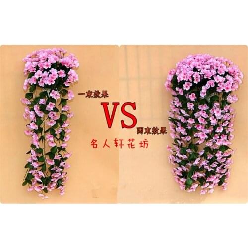 Simulation Violet wall hanging flower vine decoration indoor living room balcony railing Five petals fake flowers